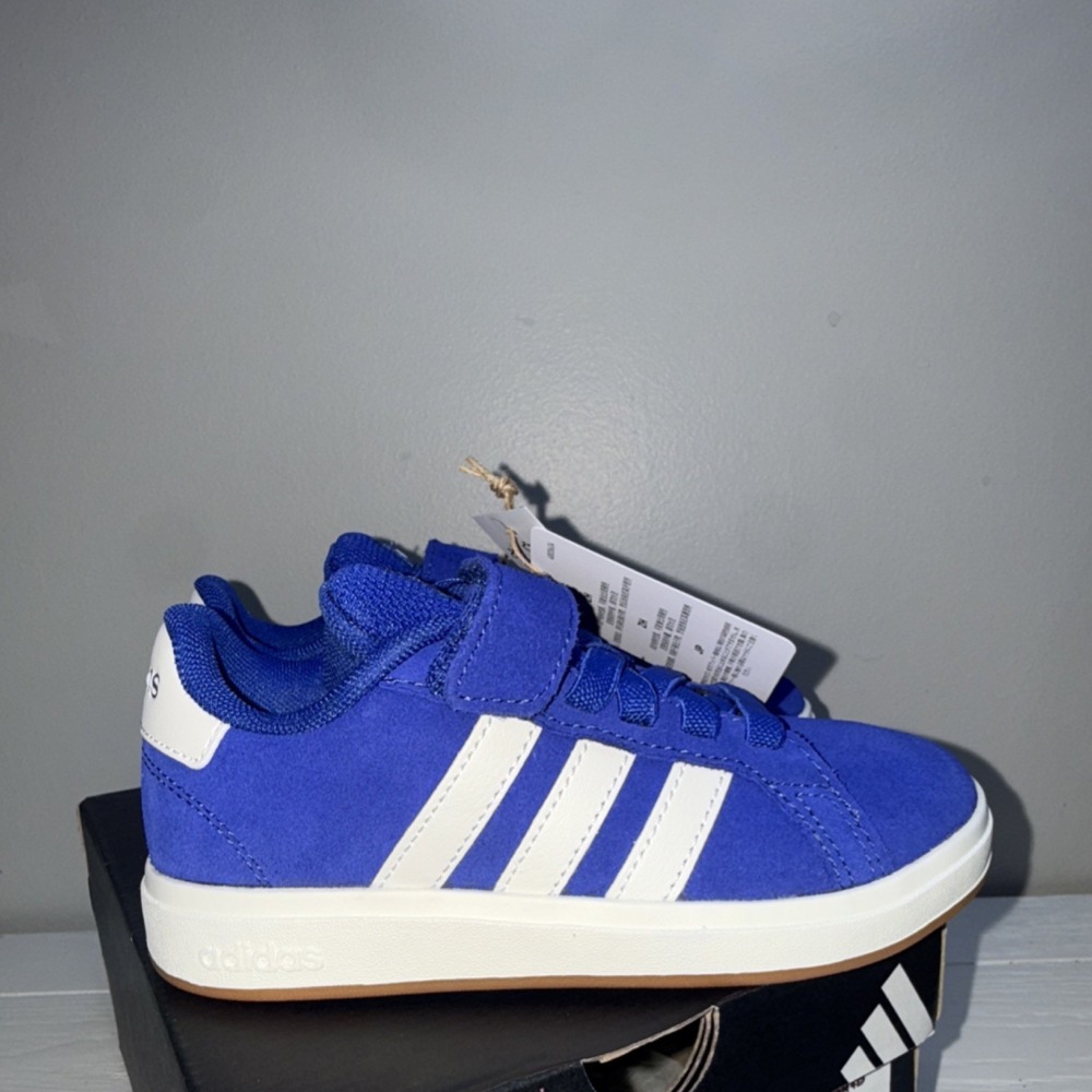 adidas Grand Court 00s EL C Blue White Suede Lace-Up Sneaker Kids 11K JH6180